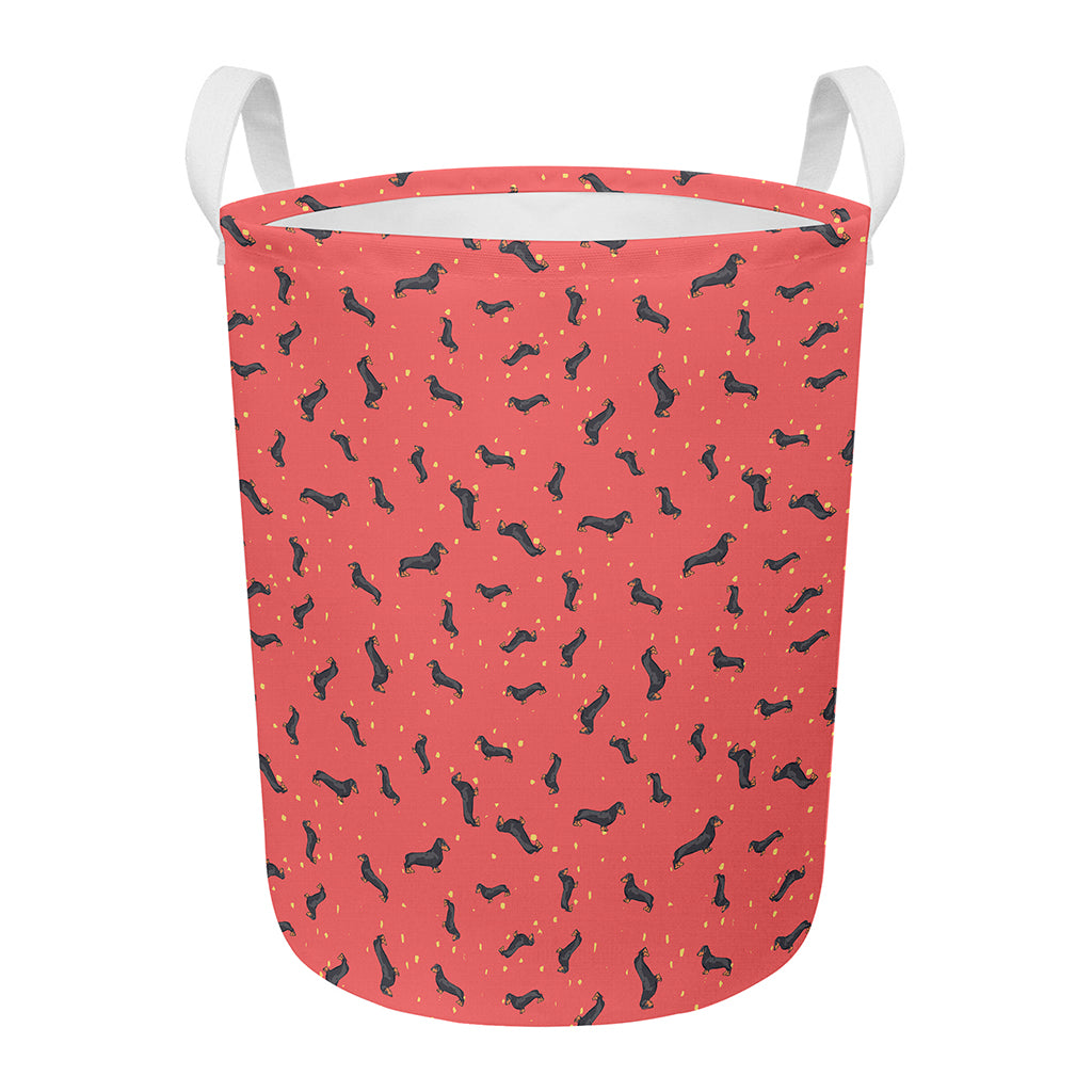 Cute Dachshund Pattern Print Round Laundry Basket