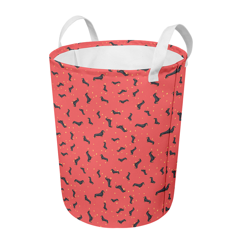 Cute Dachshund Pattern Print Round Laundry Basket