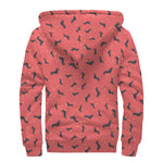 Cute Dachshund Pattern Print Sherpa Lined Zip Up Hoodie