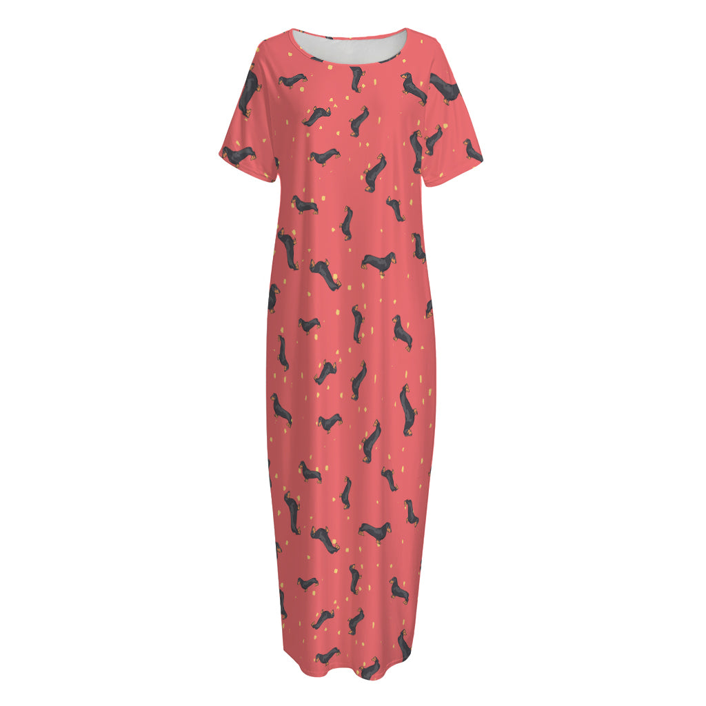 Cute Dachshund Pattern Print Short Sleeve Long Nightdress