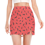 Cute Dachshund Pattern Print Side Slit Mini Skirt