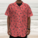 Cute Dachshund Pattern Print Textured Short Sleeve Shirt