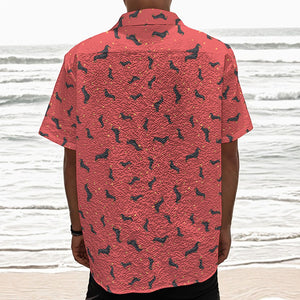 Cute Dachshund Pattern Print Textured Short Sleeve Shirt