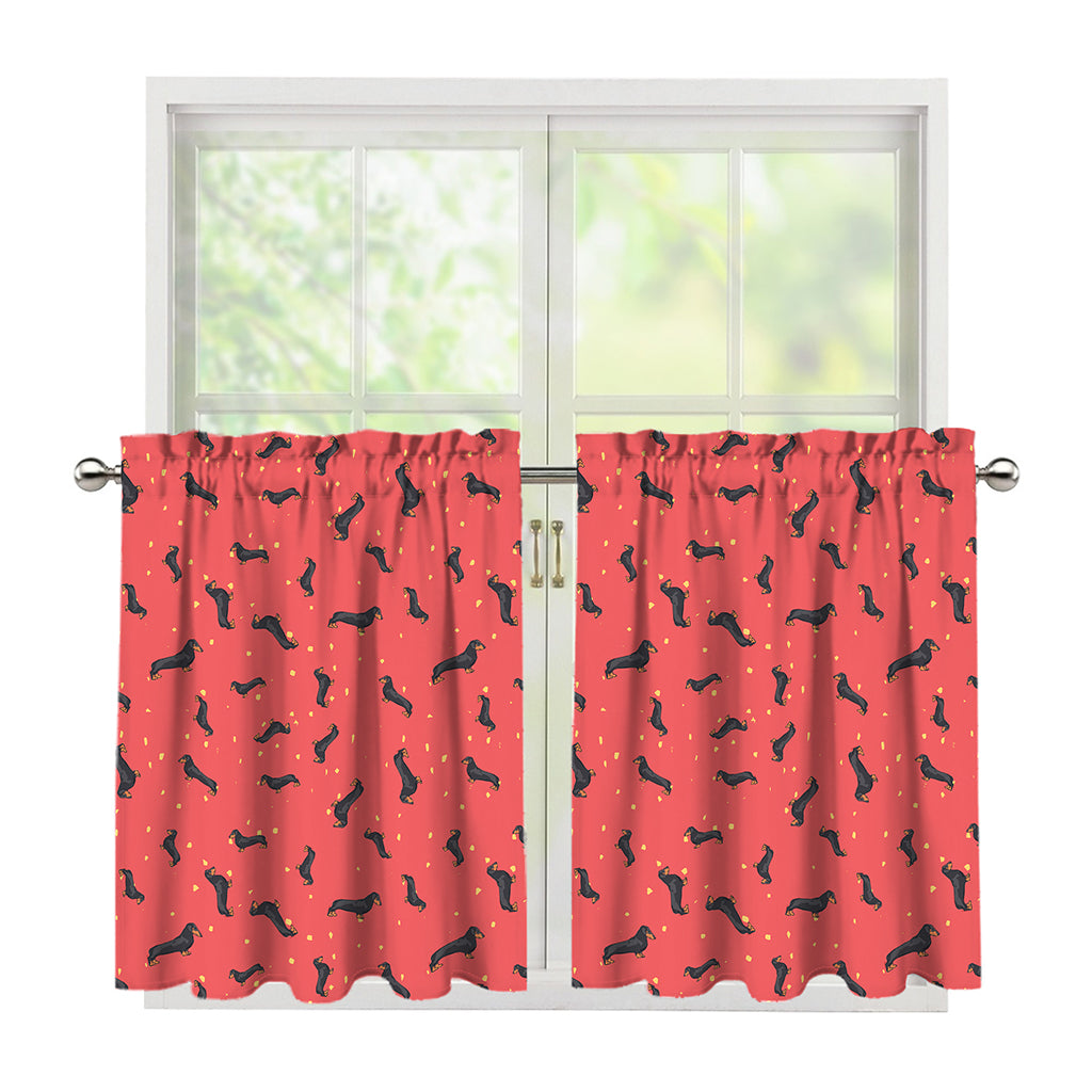 Cute Dachshund Pattern Print Tier Curtains
