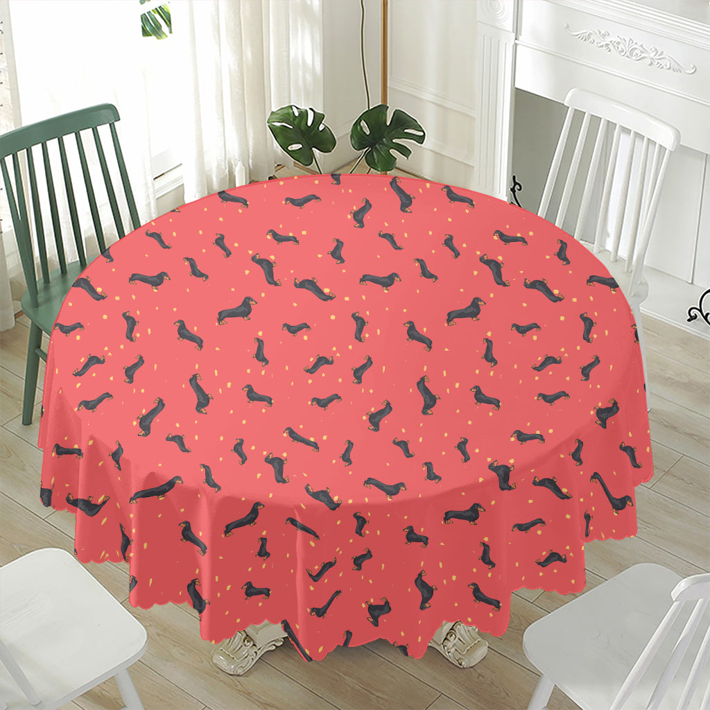 Cute Dachshund Pattern Print Waterproof Round Tablecloth