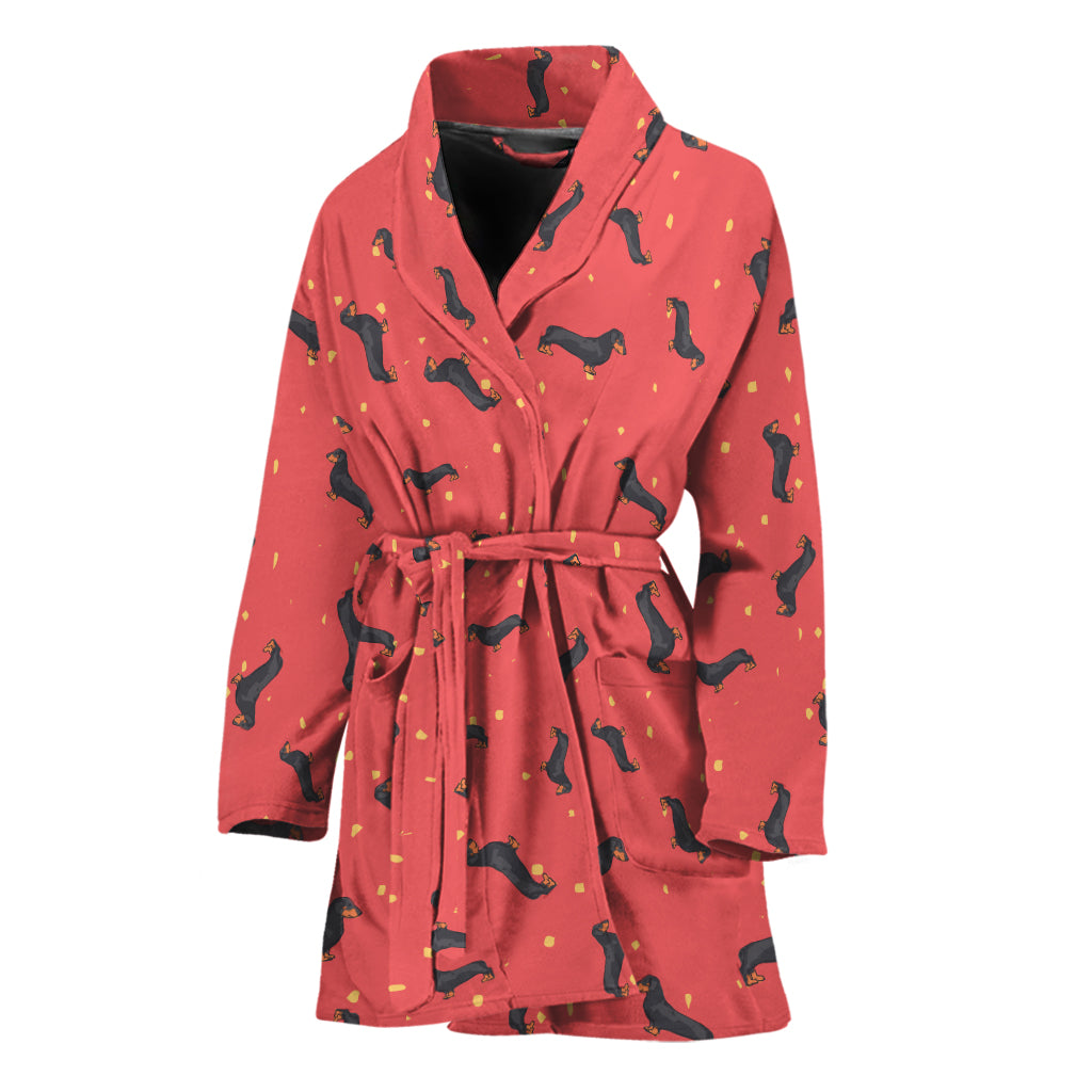 Cute Dachshund Pattern Print Women's Bathrobe