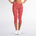 Cute Dachshund Pattern Print Women's Capri Leggings