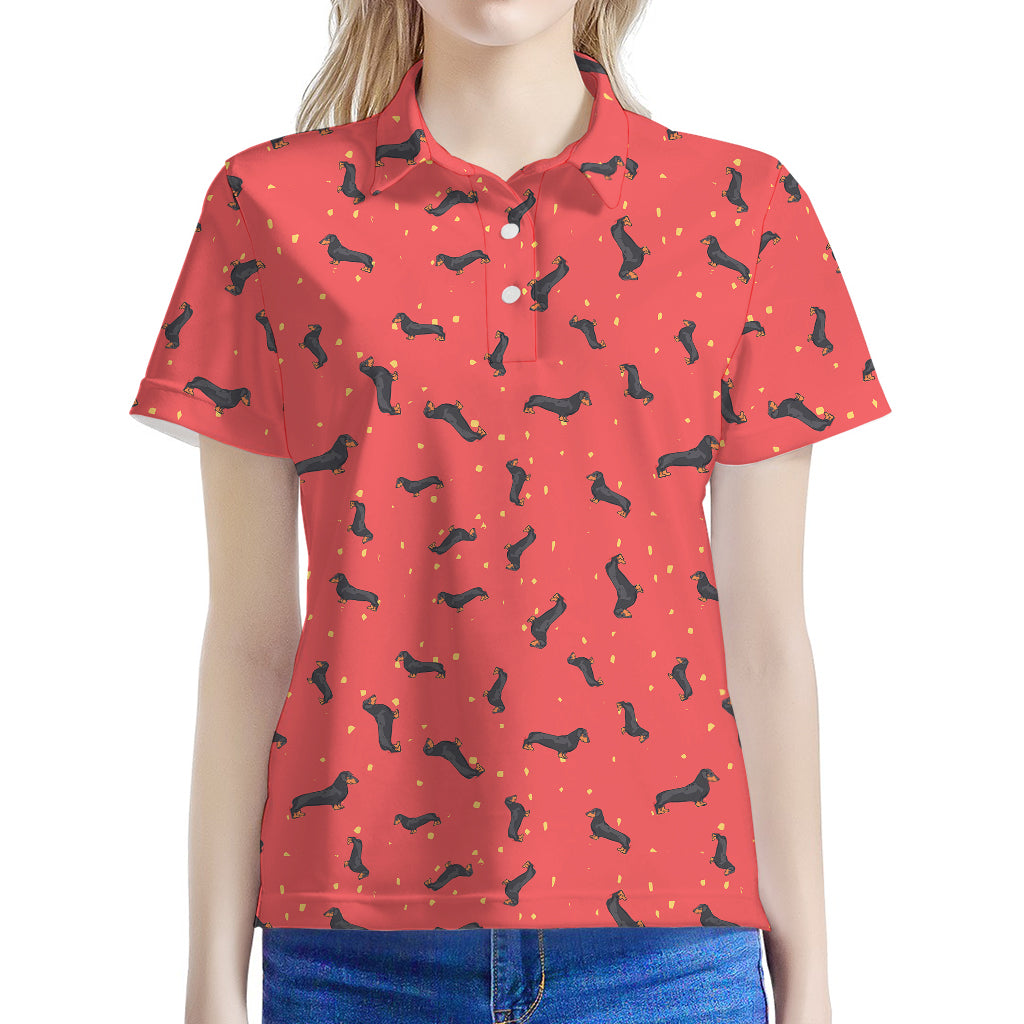 Cute Dachshund Pattern Print Women's Polo Shirt