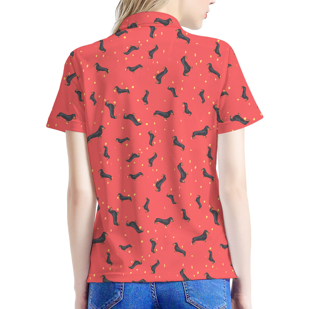 Cute Dachshund Pattern Print Women's Polo Shirt