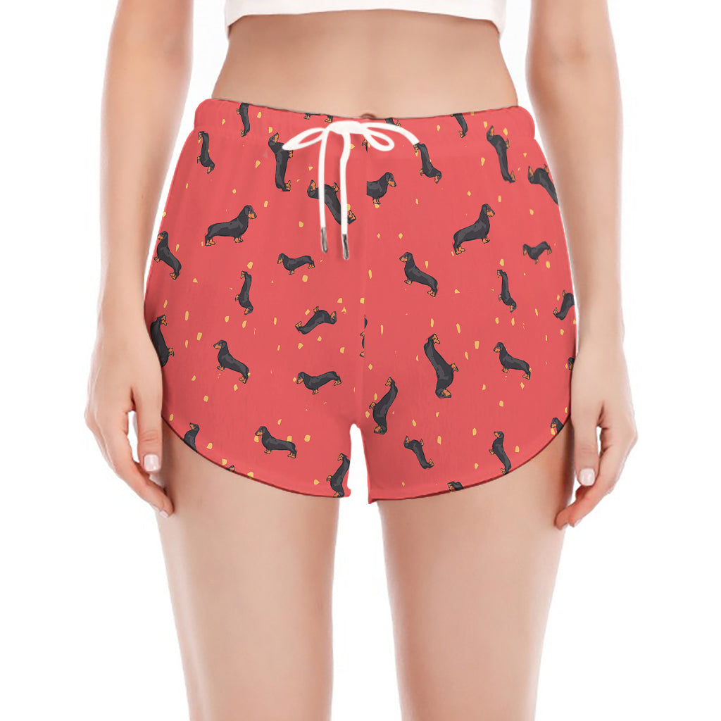 Cute Dachshund Pattern Print Women's Split Running Shorts