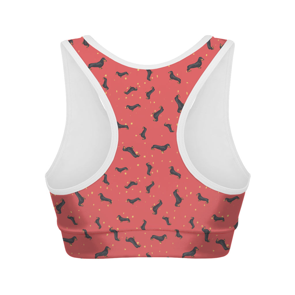 Cute Dachshund Pattern Print Women's Sports Bra