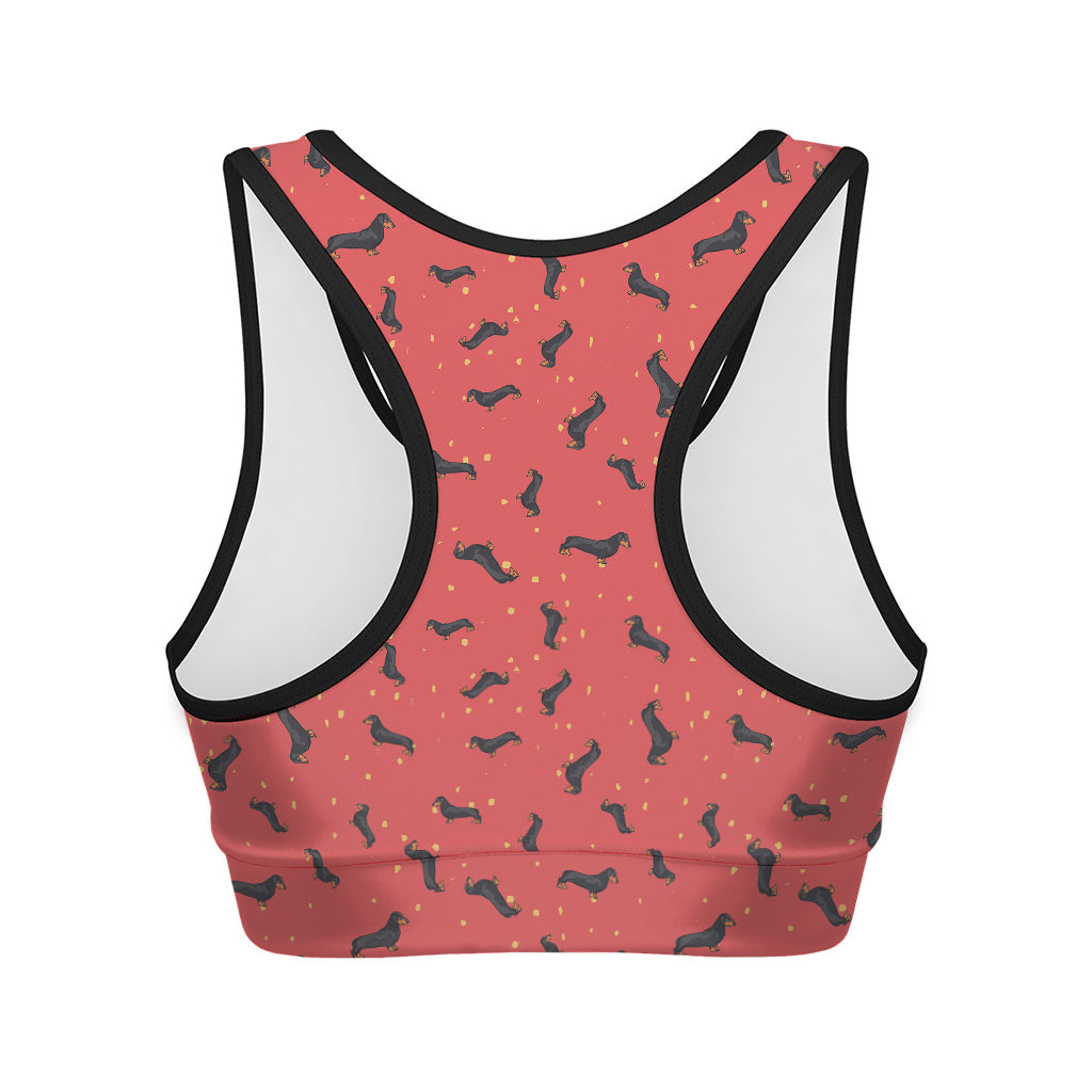 Cute Dachshund Pattern Print Women's Sports Bra