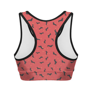 Cute Dachshund Pattern Print Women's Sports Bra