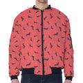 Cute Dachshund Pattern Print Zip Sleeve Bomber Jacket