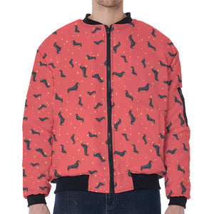 Cute Dachshund Pattern Print Zip Sleeve Bomber Jacket