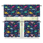 Cute Dino Floral Pattern Print 3 Piece Kitchen Curtains