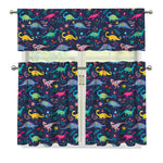 Cute Dino Floral Pattern Print 3 Piece Kitchen Curtains