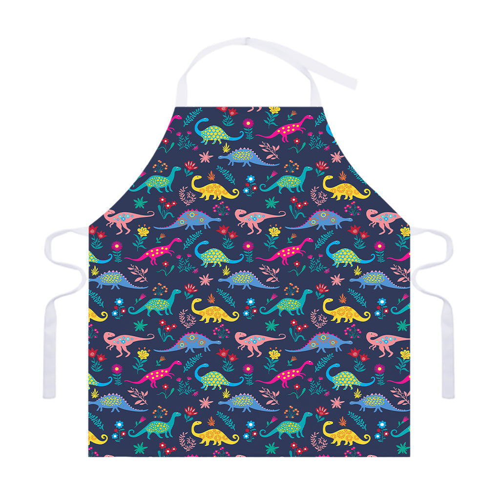 Cute Dino Floral Pattern Print Adjustable Apron