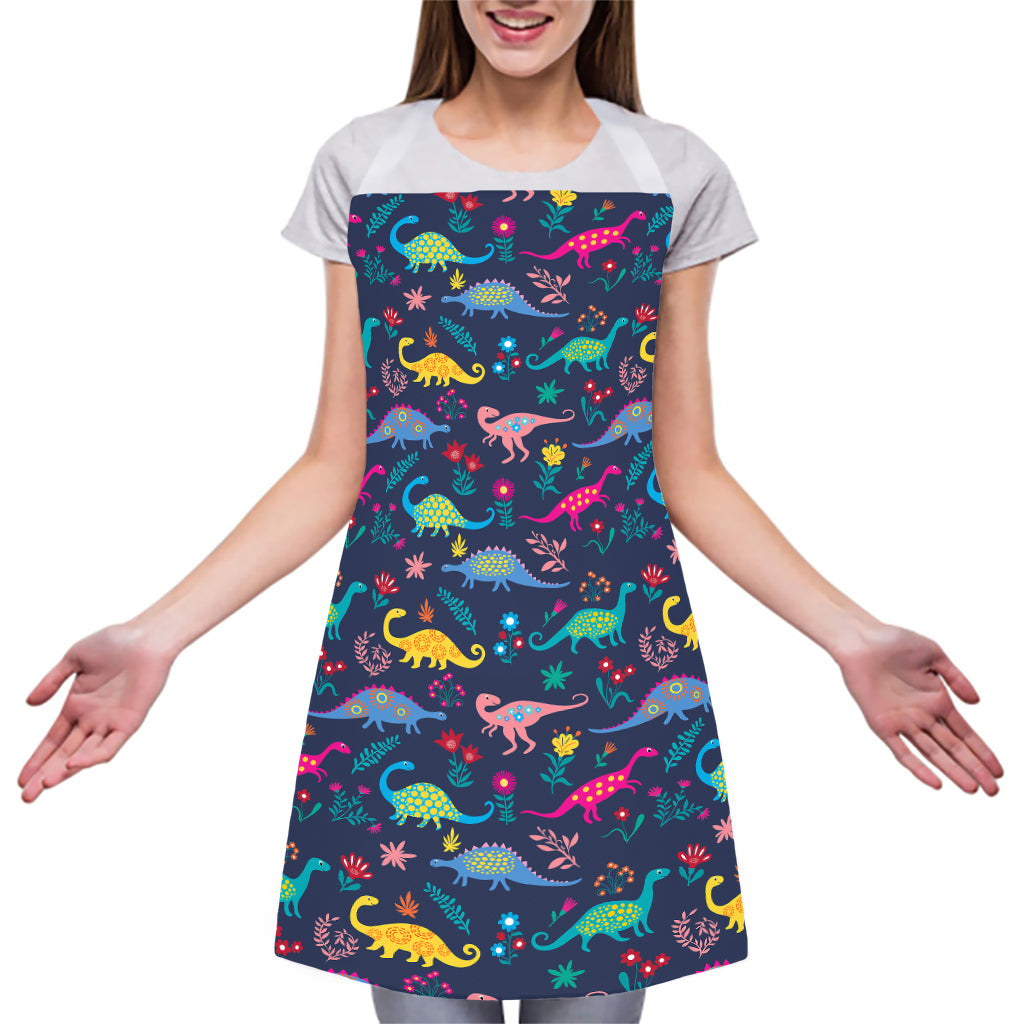Cute Dino Floral Pattern Print Adjustable Apron