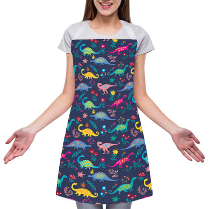 Cute Dino Floral Pattern Print Adjustable Apron