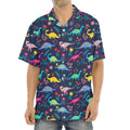 Cute Dino Floral Pattern Print Aloha Shirt