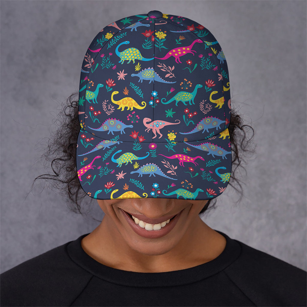 Cute Dino Floral Pattern Print Baseball Cap