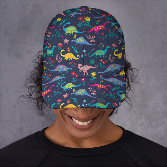 Cute Dino Floral Pattern Print Baseball Cap