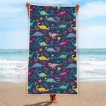 Cute Dino Floral Pattern Print Beach Towel