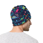 Cute Dino Floral Pattern Print Beanie