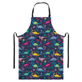 Cute Dino Floral Pattern Print Bib Apron With Pocket