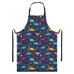 Cute Dino Floral Pattern Print Bib Apron With Pocket