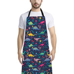 Cute Dino Floral Pattern Print Bib Apron With Pocket
