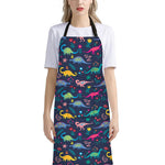 Cute Dino Floral Pattern Print Bib Apron With Pocket