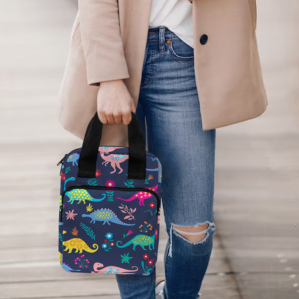 Cute Dino Floral Pattern Print Bible Tote Bag