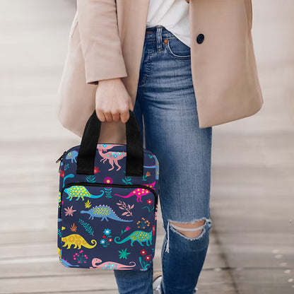 Cute Dino Floral Pattern Print Bible Tote Bag