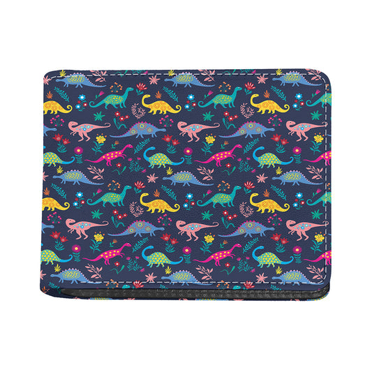 Cute Dino Floral Pattern Print Bifold Wallet