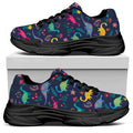 Cute Dino Floral Pattern Print Black Chunky Shoes