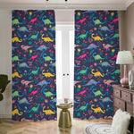 Cute Dino Floral Pattern Print Blackout Pencil Pleat Curtains