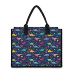 Cute Dino Floral Pattern Print Canvas Tote Bag