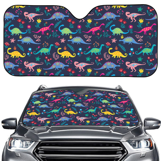 Cute Dino Floral Pattern Print Car Windshield Sun Shade