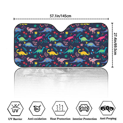 Cute Dino Floral Pattern Print Car Windshield Sun Shade