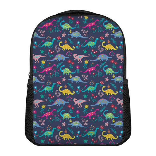 Cute Dino Floral Pattern Print Casual Backpack