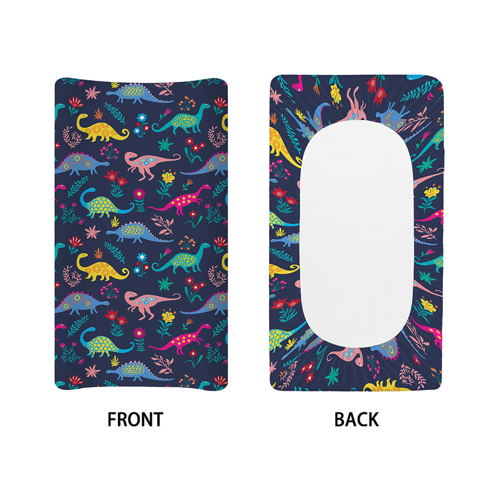 Cute Dino Floral Pattern Print Changing Pad Cover