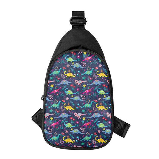 Cute Dino Floral Pattern Print Chest Bag