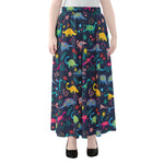 Cute Dino Floral Pattern Print Chiffon Maxi Skirt