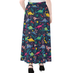 Cute Dino Floral Pattern Print Chiffon Maxi Skirt