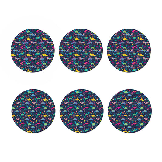 Cute Dino Floral Pattern Print Coaster Set