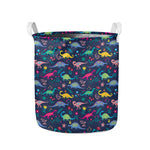 Cute Dino Floral Pattern Print Collapsible Laundry Basket