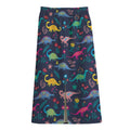 Cute Dino Floral Pattern Print Cotton Front Slit Maxi Skirt