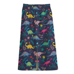 Cute Dino Floral Pattern Print Cotton Front Slit Maxi Skirt